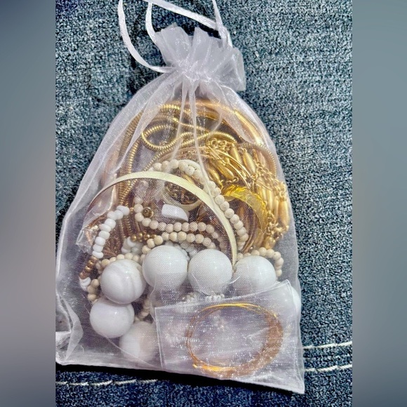 Jewelry - Gold and white tone Mystery Jewelry bag Vintage & Modern Costume Jewelry